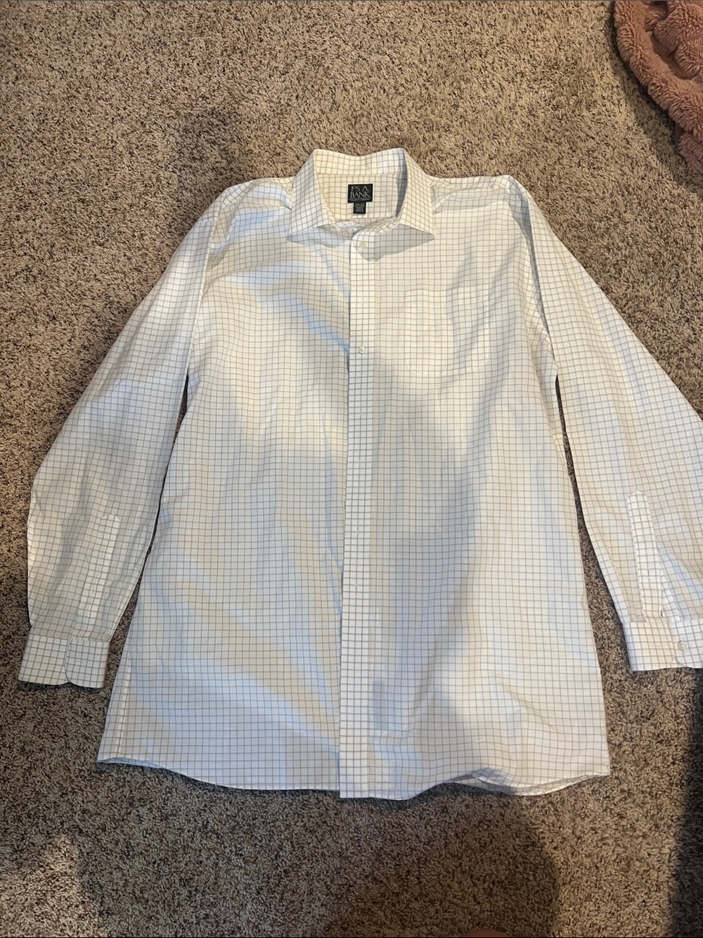 Jos. A. Bank White Dress Shirt with Blue Windowpane